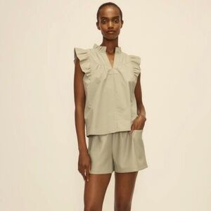 MELISSA NEPTON Isha Khaki Flutter Sleeve Blouse Medium